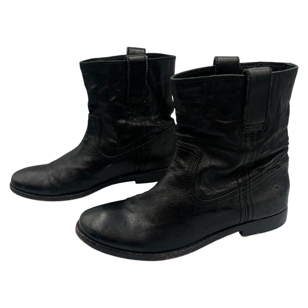 Frye Anna Shortie Leather Ankle Boots Booties Black Size 5.5M